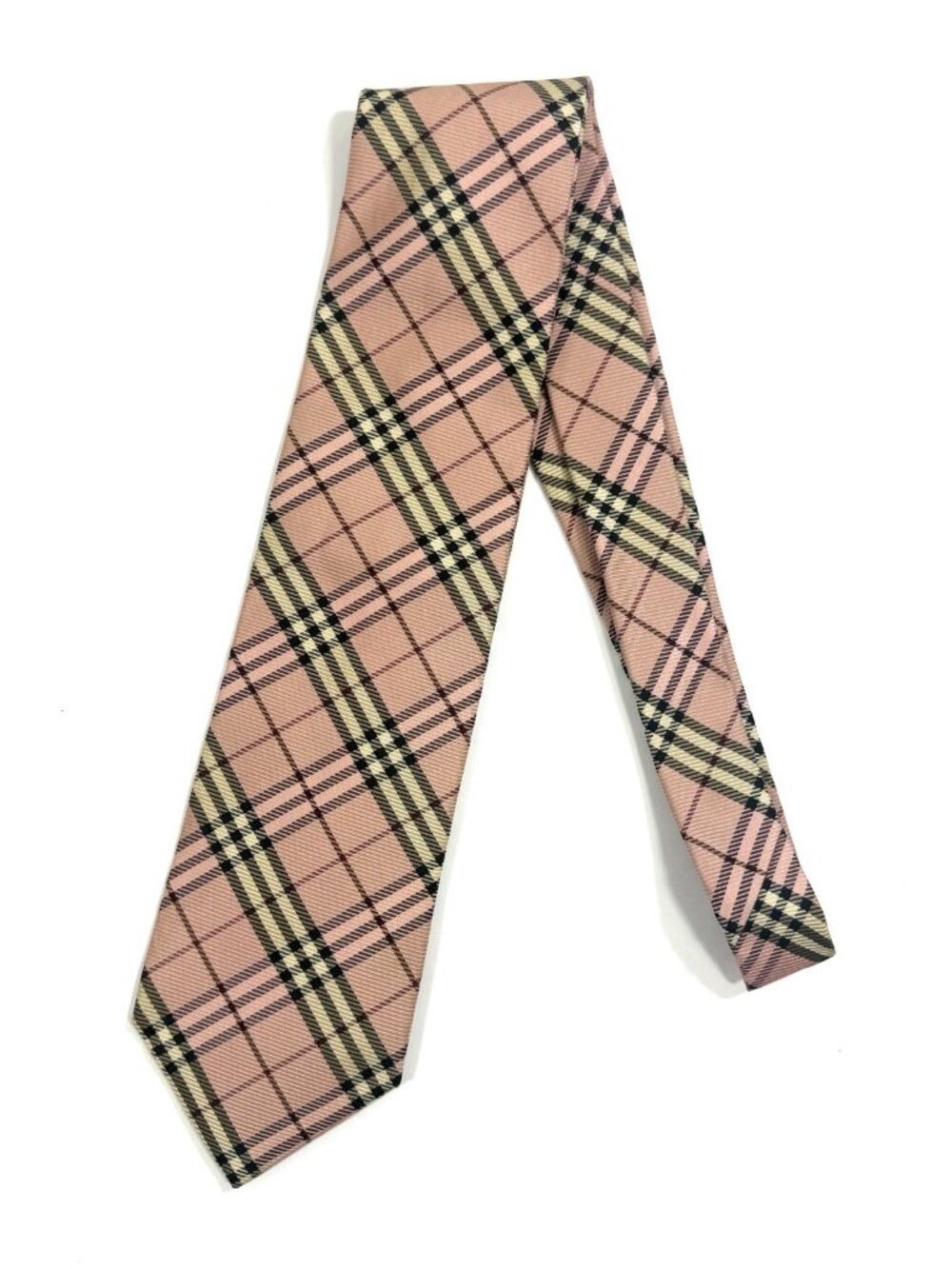 Burberry 100% Silk Tie Nova Check Pink Necktie Designer Made In Italy